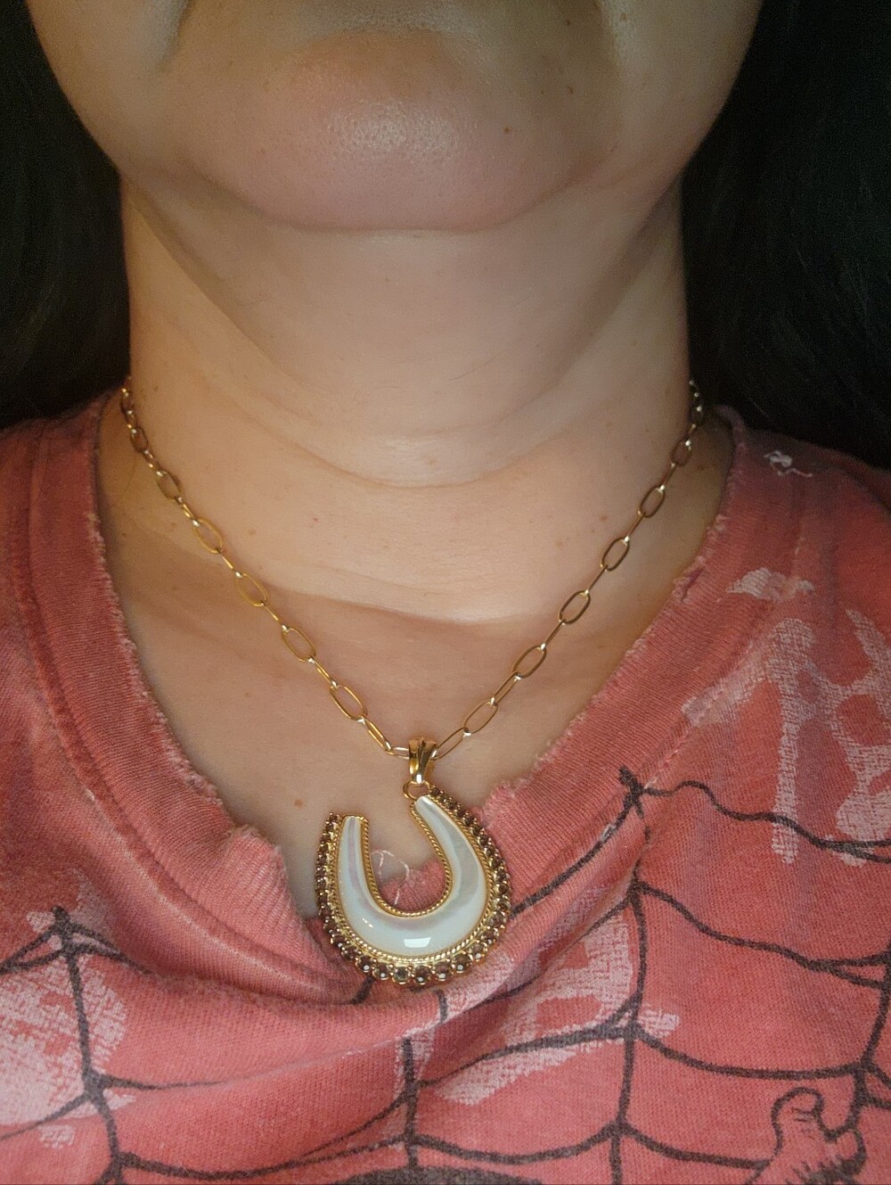 Jane Win Feeling Lucky  mother of pearl horseshoe necklace